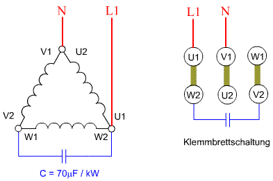 Steinmetzschaltung für 230V